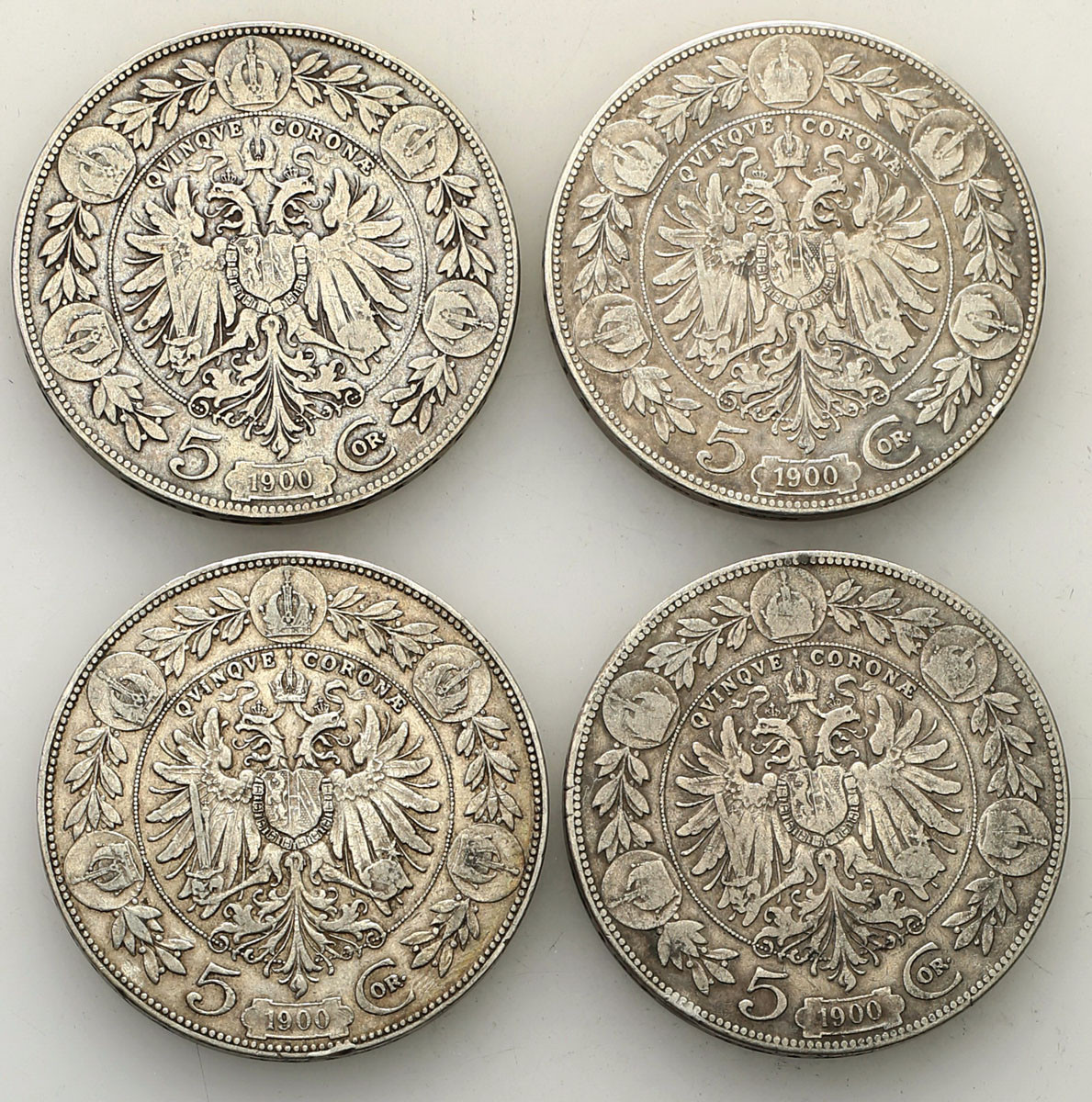 Austria, Franciszek Józef I. 5 koron 1900, Wiedeń, zestaw 4 monet